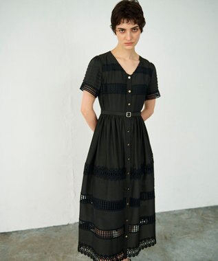 GRACE CONTINENTAL レース切替フレアワンピース ブラック