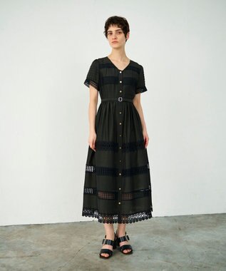 GRACE CONTINENTAL レース切替フレアワンピース ブラック