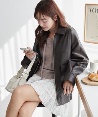 WEGO ヴィンテージライクPUフライトジャケット ダークブラウン