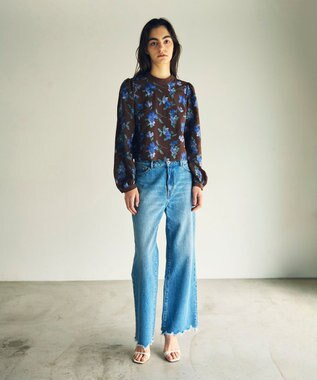 GRACE CONTINENTAL フラワー刺繍ショートトップ ブラウン