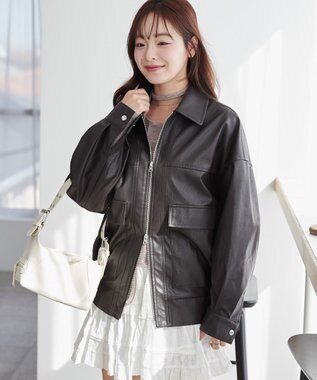 WEGO ヴィンテージライクPUフライトジャケット ダークブラウン