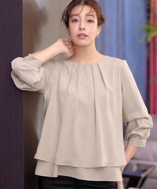 Tiaclasse 【新色追加・洗える】つまみタック袖レイヤードブラウス ライトベージュ