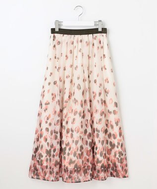 自由区 L 【洗える】グラデーションペタルプリント スカート カーキ×ピンク