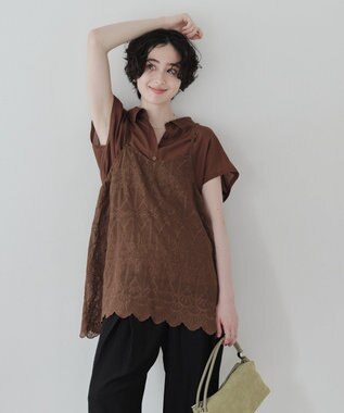 Green Parks ＳＥＴ２点刺しゅうキャミ＋シャツ Brown