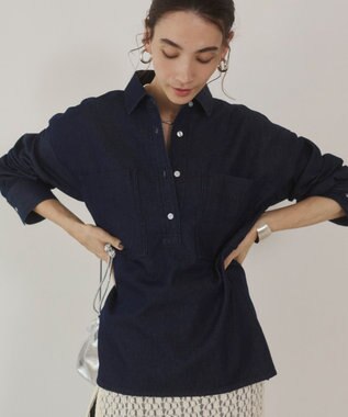 WEGO 【ANGIE VINTAGE】襟が選べる デニム プルオーバー シャツ（バンドカラー/レギュラー） Dブルー