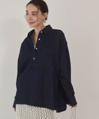 WEGO 【ANGIE VINTAGE】襟が選べる デニム プルオーバー シャツ（バンドカラー/レギュラー） Dブルー