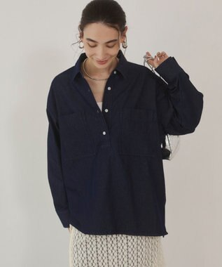 WEGO 【ANGIE VINTAGE】襟が選べる デニム プルオーバー シャツ（バンドカラー/レギュラー） Dブルー