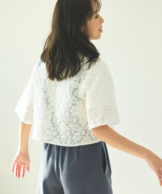 Feroux 【洗える】フラワーレース シャツ ホワイト系