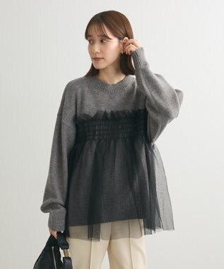 Green Parks ・ＡＮＤＳＥＡＲＣＨ　チュールレイヤードニット Charcoal Gray