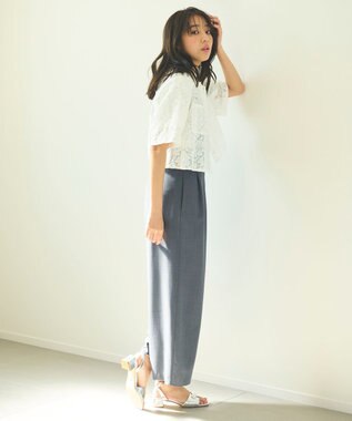 Feroux 【洗える】フラワーレース シャツ ホワイト系