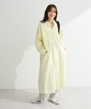 Green Parks ＵＶカットシャツワンピース Stripe Yellow