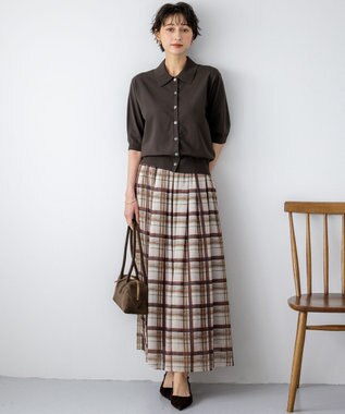 23区 L 【WEB&一部店舗限定/洗える】手書き風チェックプリント ギャザー スカート ブラウンチェック