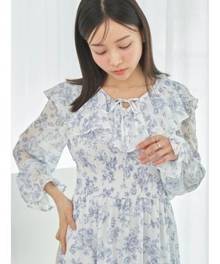 earth music&ecology 隠れバンビ花柄ワンピース Blue