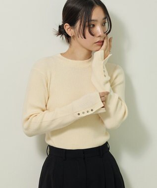 Green Parks もちやわ袖口釦リブニットプルオーバー