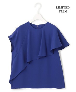 ICB 【接触冷感・UVケア・防シワ・洗える】エステルダブルクロス  ラッフルデザインブラウス ロイヤルブルー系