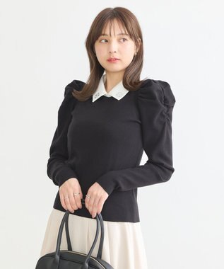 earth music&ecology 襟ビジュー付きニットプルオーバー Black