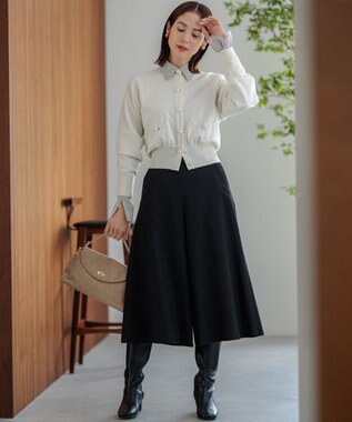 組曲 【WEB限定】ウールライクストレッチ フレアパンツ ブラック系9