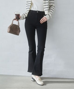 WEGO 【美脚パンツ】ストレッチフレアデニムパンツ デニムブラック