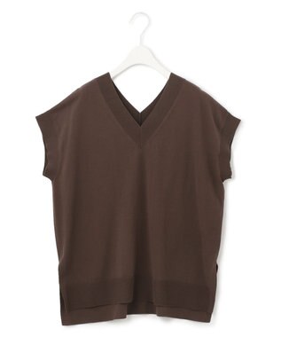 ICB 【洗える】 ガスコットンハイゲージ Vネックニット ダークブラウン系