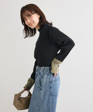 Green Parks プリーツ袖配色プルオーバー