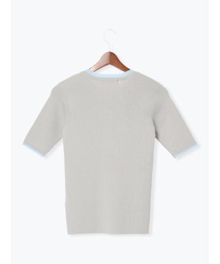 Te chichi 【UVカット】ヘンリーネック5分袖配色リブニット グレー