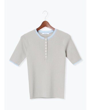 Te chichi 【UVカット】ヘンリーネック5分袖配色リブニット グレー