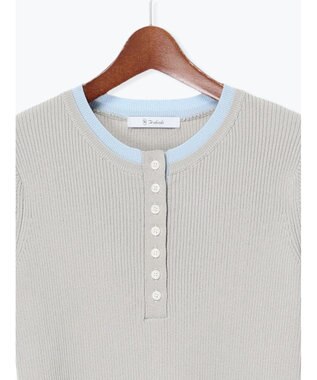 Te chichi 【UVカット】ヘンリーネック5分袖配色リブニット グレー