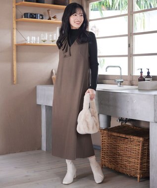 Tiaclasse 【洗える】アシメフリルVネックジャンパースカート モカ