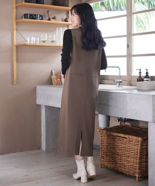 Tiaclasse 【洗える】アシメフリルVネックジャンパースカート モカ