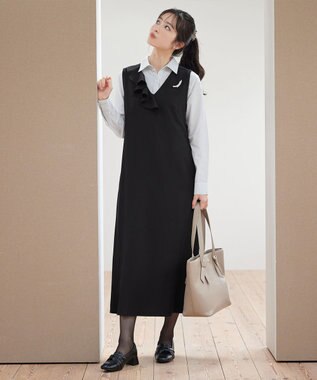 Tiaclasse 【洗える】アシメフリルVネックジャンパースカート ブラック