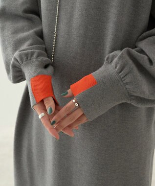 AMERICAN HOLIC バイパチバイカラーモックネックニットワンピース Gray Mixture