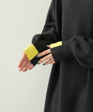 AMERICAN HOLIC バイパチバイカラーモックネックニットワンピース Black