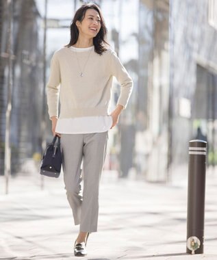 J.PRESS LADIES L 【洗える】シャークスキンハウンドトゥース テーパード パンツ ブラックチェック系3