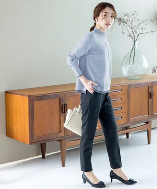 Tiaclasse L 【洗える】もっちり素材が肌触り抜群の配色ニットトップス サックス×ブルー