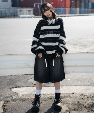 WEGO 【ユニセックス着用ITEM】アゼアミボーダーニットプルオーバー ブラックボーダー