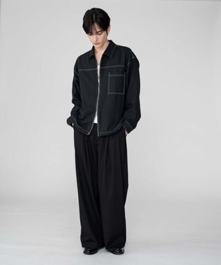 WEGO 【ユニセックス着用ITEM/MLサイズ展開】カラーステッチシャツジャケット ブラック