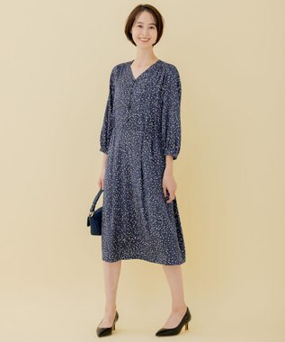 自由区 【XSサイズ～/洗える】フローイングドットプリント ワンピース ネイビー系5