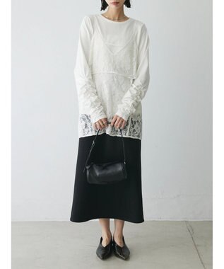 Green Parks AnriettMusee シャーリングスリーブＴシャツ＋レースキャミソールＳＥＴ Off White