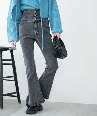 WEGO ハイウエストストレッチフレアデニムパンツ ブラックその他