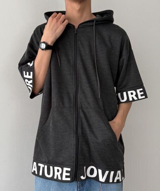 WEGO 【MLXLサイズ展開】グラフィックZIPパーカー（SS） ブラック中濃色