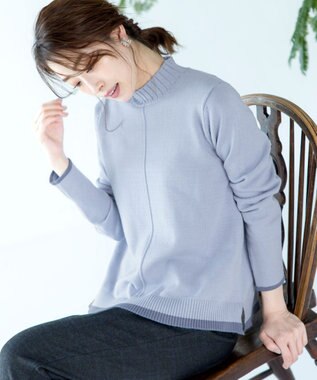 Tiaclasse L 【洗える】もっちり素材が肌触り抜群の配色ニットトップス サックス×ブルー