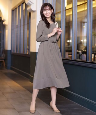 Tiaclasse 【洗える】  リボンギャザーフレアワンピース モカ