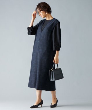 自由区 L 【洗える】エアリーツイード ジャンパースカート ミッドナイト