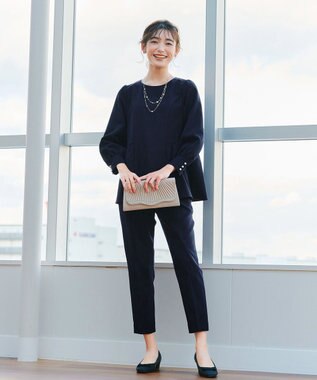 Tiaclasse 【ダブルクロス】パフスリーブペプラムチュニックブラウス ネイビー