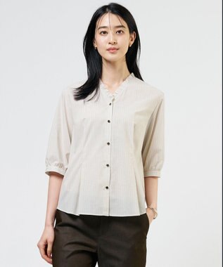 J.PRESS LADIES S 【一枚で着映え】シルフィーローン ストライプ フリル シャツブラウス