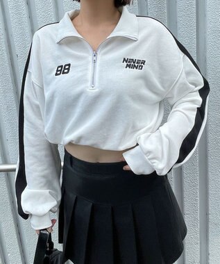 WEGO 刺繍ハーフジップショートスウェット ホワイト