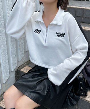 WEGO 刺繍ハーフジップショートスウェット ホワイト