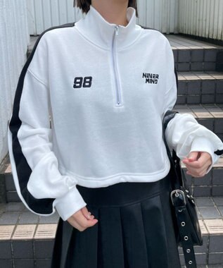 WEGO 刺繍ハーフジップショートスウェット ホワイト