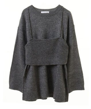 Green Parks ＳＥＴ２点　ニットキャミ＋ニットチュニック Gray Mixture