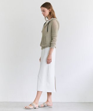 BEIGE， OPTICAL / ペーパーヤーンフーディージップニット Flax